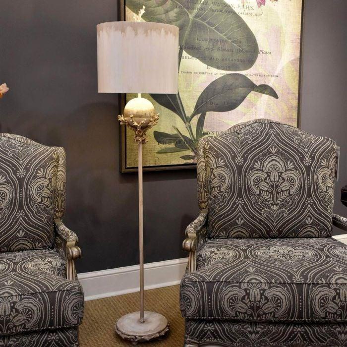 Elstead Lighting Trellis 1 Light Floor Lamp - Putty Patina & Silver Leaf With Cream And Putty Shade