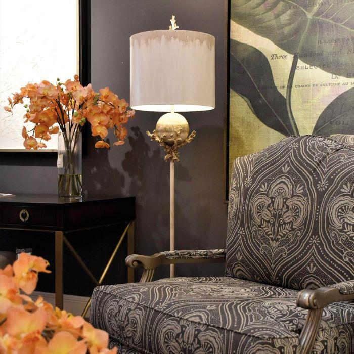 Elstead Lighting Trellis 1 Light Floor Lamp - Putty Patina & Silver Leaf With Cream And Putty Shade