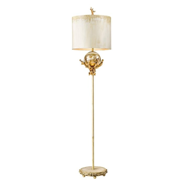 elstead lighting Trellis 1 Light Floor Lamp - Putty Patina & Silver Leaf with Cream and Putty Shade