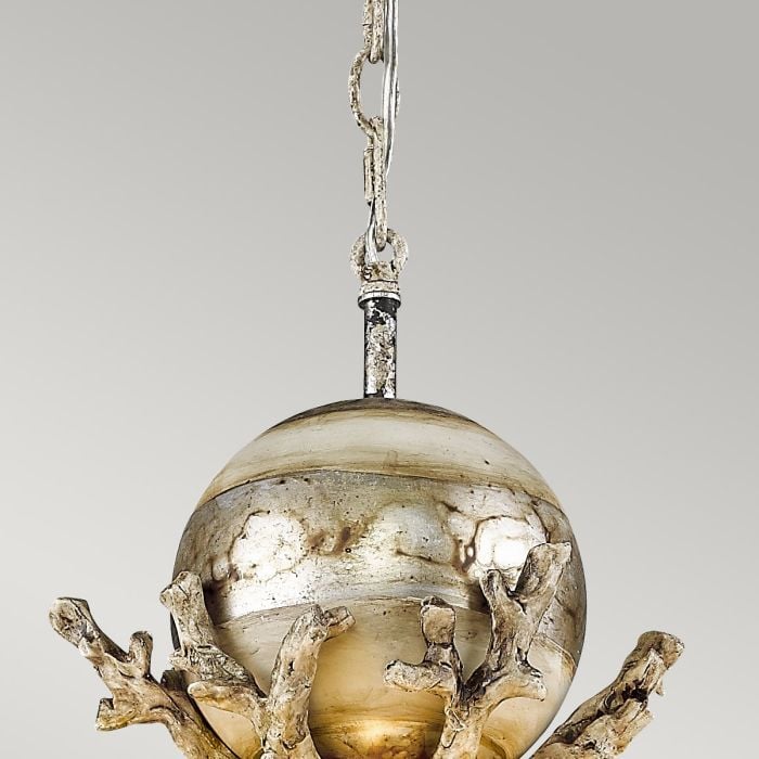 Elstead Lighting Trellis 1 Light Pendant - Putty Patina & Silver Leaf
