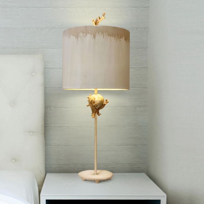 Elstead Lighting Trellis 1 Light Table Lamp - Putty Patina & Silver Leaf With Cream And Putty Shade
