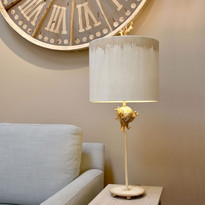 Elstead Lighting Trellis 1 Light Table Lamp - Putty Patina & Silver Leaf With Cream And Putty Shade