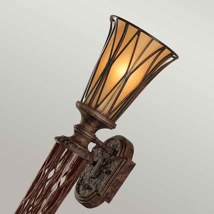 Elstead Lighting Triomphe 1 Light Wall Torchiere - Firenze Gold With Amber Shade