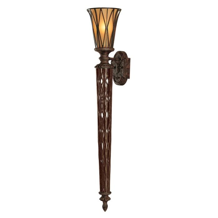 Elstead Lighting Triomphe 1 Light Wall Torchiere - Firenze Gold With Amber Shade