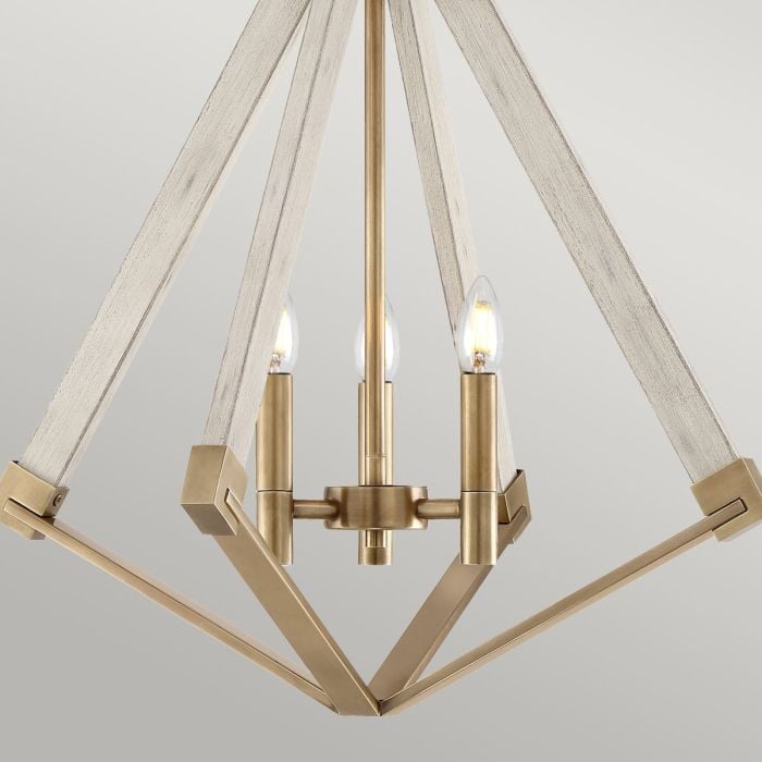 Elstead Lighting View Point 3 Light Chandelier - Whitewash Wood Effect And Weathered Brass