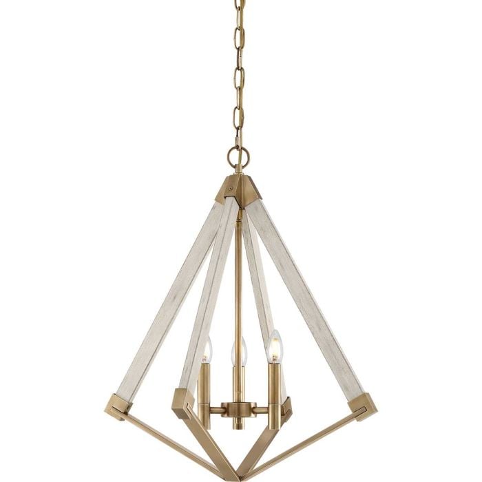 elstead lighting View Point 3 Light Chandelier - Whitewash Wood Effect and Weathered Brass
