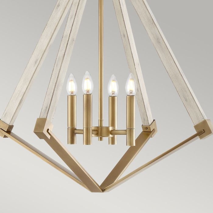 Elstead Lighting View Point 4 Light Chandelier - Whitewash Wood Effect And Weathered Brass