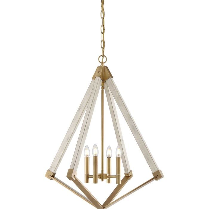 elstead lighting View Point 4 Light Chandelier - Whitewash Wood Effect and Weathered Brass