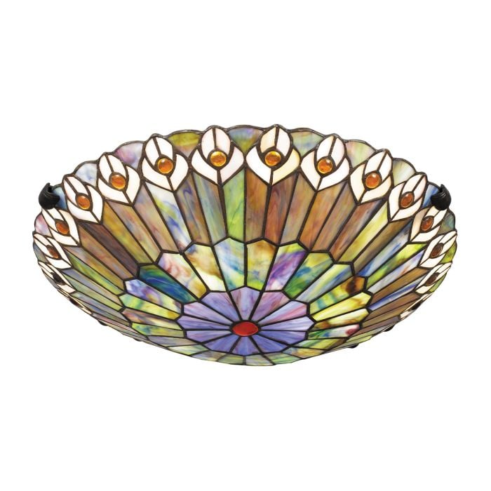 Elstead Lighting Watkins 2 Lt Tiffany Style Flush - Valiant Bronze & Art Glass Shade
