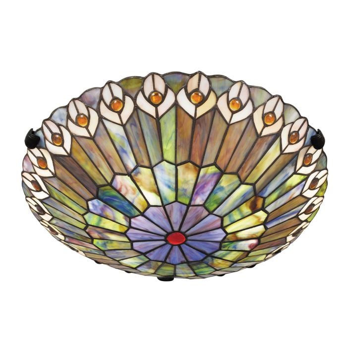 Elstead Lighting Watkins 2 Lt Tiffany Style Flush - Valiant Bronze & Art Glass Shade
