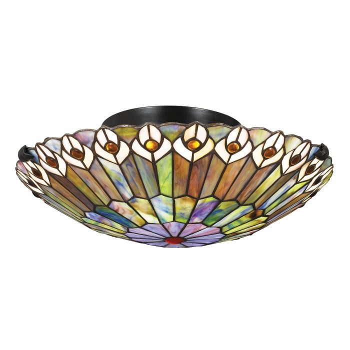 elstead lighting Watkins 2 lt Tiffany style Flush - Valiant Bronze & Art Glass Shade
