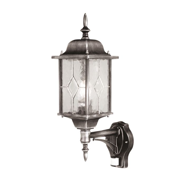 elstead lighting Wexford 1 Light Up Wall Lantern with PIR - Black/Silver