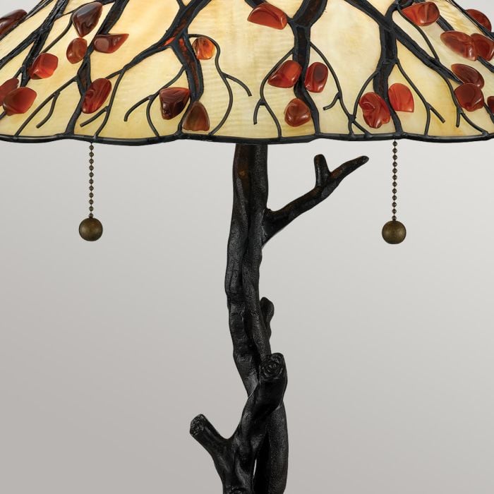 Elstead Lighting Whispering 2 Lt Tiffany Style Table Lamp - Valiant Bronze With Art Glass Shade