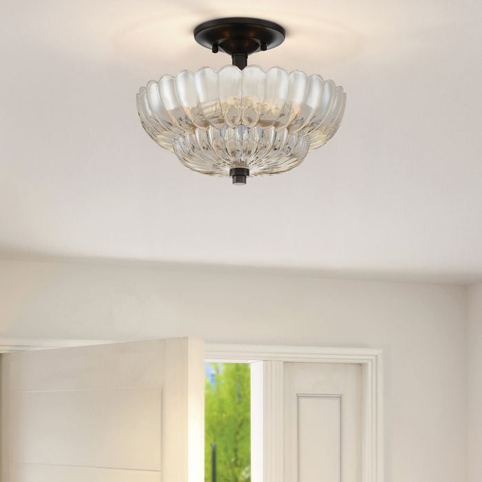 Elstead Lighting Whitecap 3 Lt Semi Flush Medium - Tinted Amber Glass With Mottled Cocoa Brown