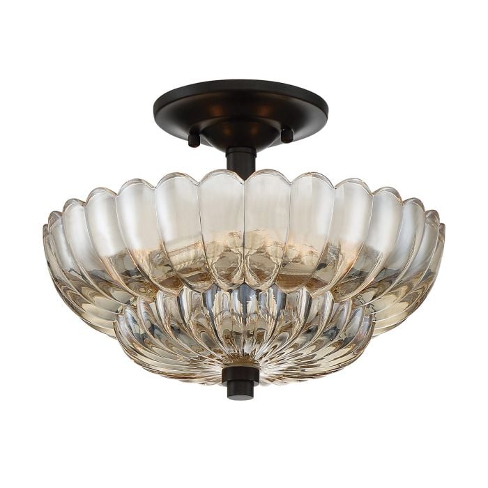 elstead lighting Whitecap 3 lt Semi Flush Medium - Tinted Amber Glass with Mottled Cocoa Brown