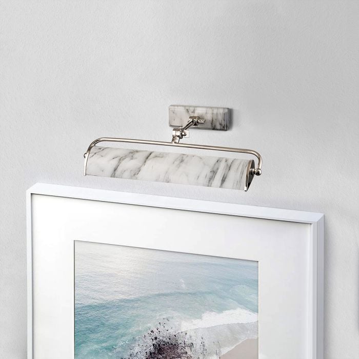 Elstead Lighting Winchfield 2lt Medium Picture Light - Polished Nickel & White Marble Effect