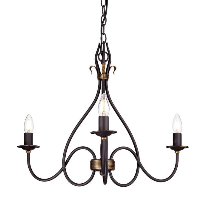 elstead lighting Windermere 3 Light Chandelier - Rust/Gold