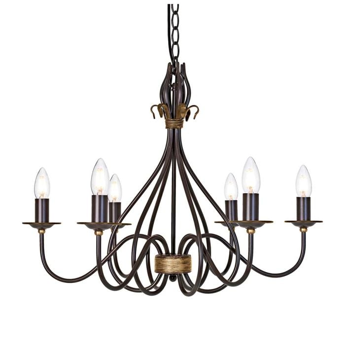 elstead lighting Windermere 6 Light Chandelier - Rust/Gold
