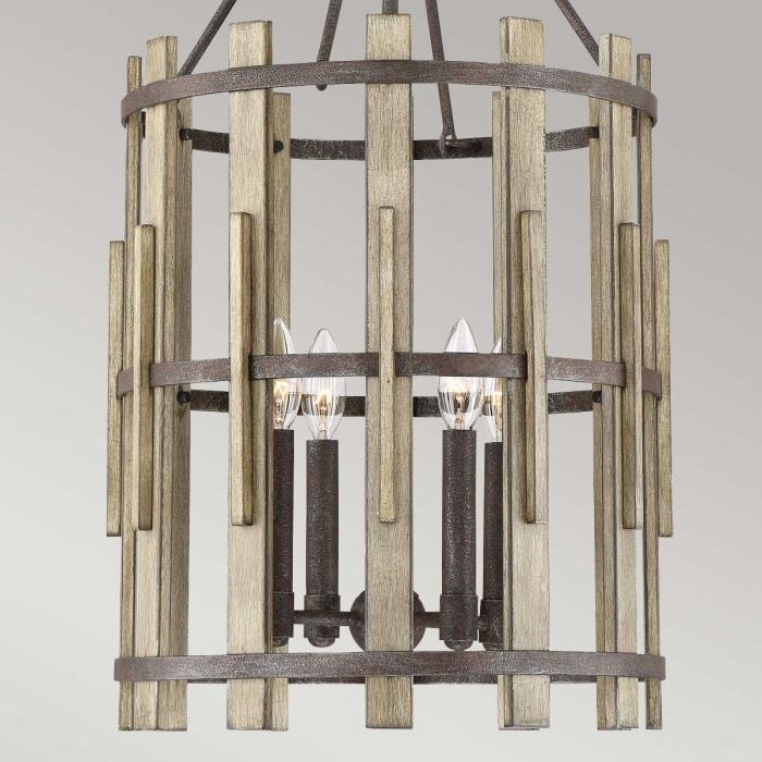 Elstead Lighting Wood Hollow 4 Light Chandelier - Rustic Black