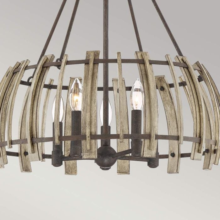 Elstead Lighting Wood Hollow 5 Light Pendant - Rustic Black