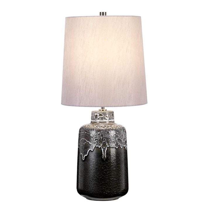 elstead lighting Woolwich 1 Light Table Lamp - Textured Graphite White Glaze and Silver Shade