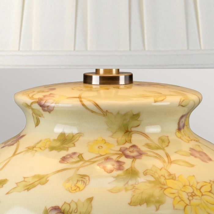 Elstead Lighting Yellow Flowers 1 Light Table Lamp - Yellow And Purple With Ivory Shade