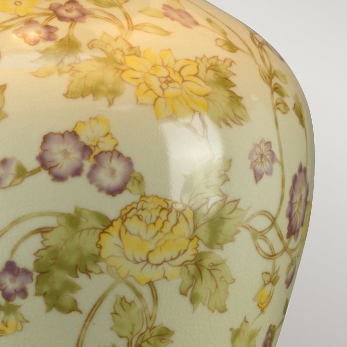 Elstead Lighting Yellow Flowers 1 Light Table Lamp - Yellow And Purple With Ivory Shade