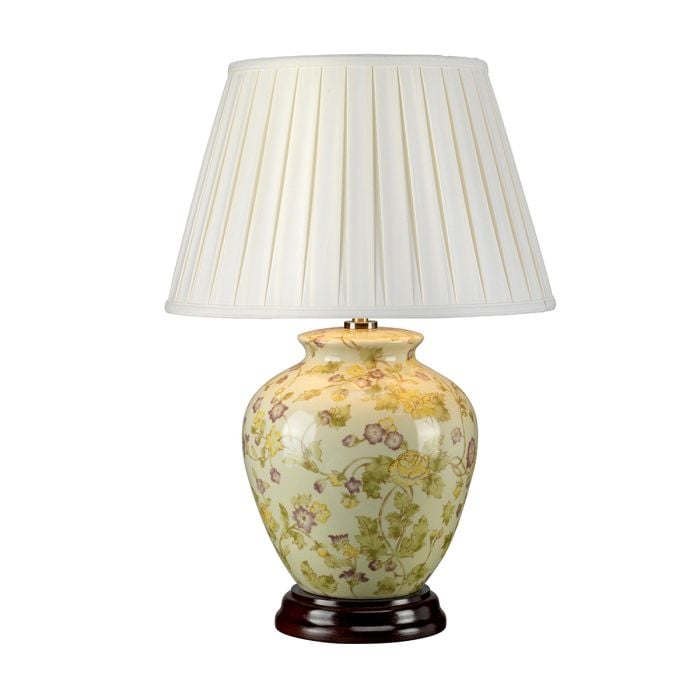 elstead lighting Yellow Flowers 1 Light Table Lamp - Yellow and Purple with Ivory Shade