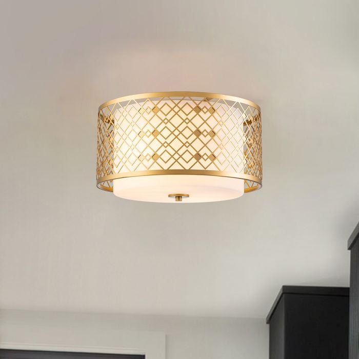 Elstead Lighting Ziggy 2lt Medium Flush - Lacquered Gold