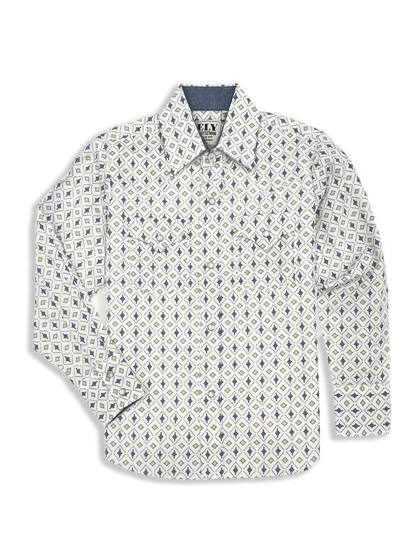 Ely Cattleman Boy's Ely Cattleman Long Sleeve Aztec Print Western Snap Shirt- Navy & White