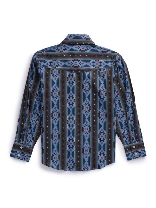 Ely Cattleman Boy's Ely Cattleman Long Sleeve Aztec Print Western Snap Shirt- Blue & Black