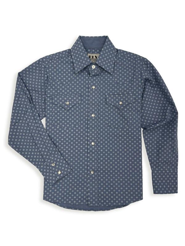 Ely Cattleman Boy's Ely Cattleman Long Sleeve Ditzy Print Western Snap Shirt- Black & Blue