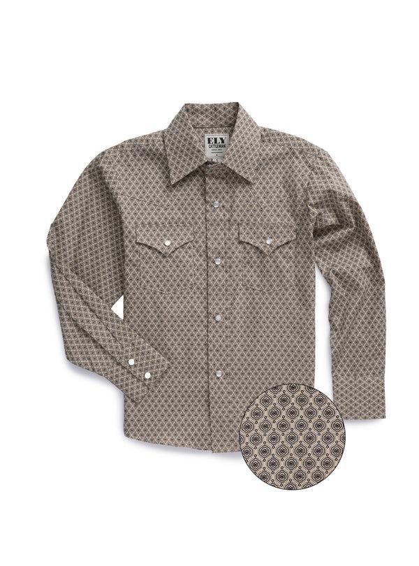 Ely Cattleman Boy's Ely Cattleman Long Sleeve Medallion Print Western Snap Shirt- Teal & Khaki