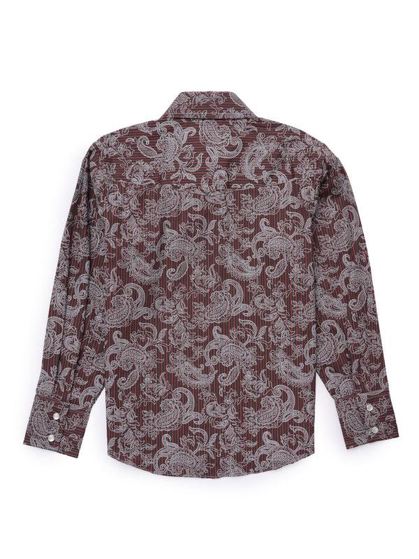 Ely Cattleman Boy's Ely Cattleman Long Sleeve Paisley Print Snap Shirt- Denim Blue & Burgundy