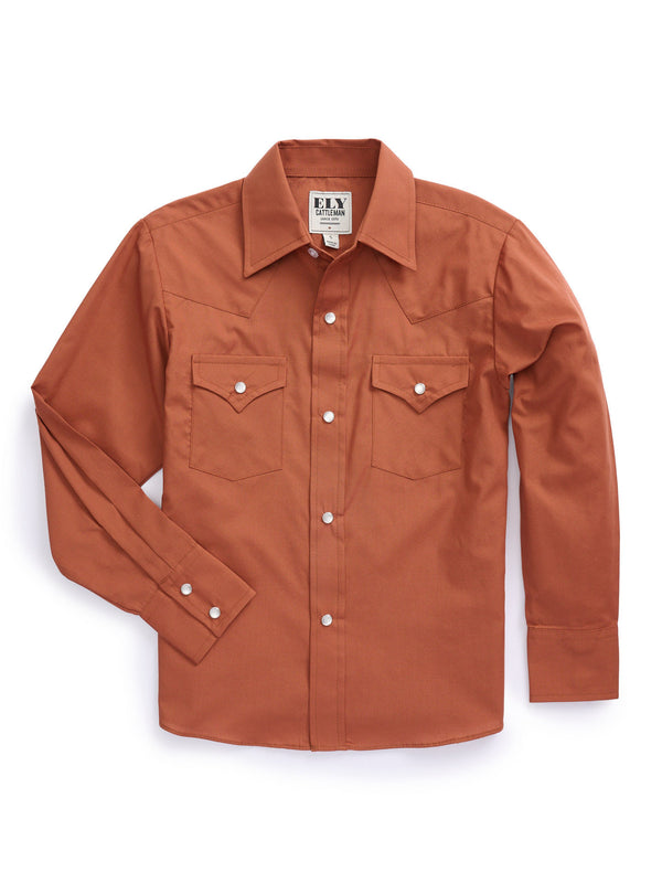 ely cattleman Boy's Ely Cattleman Long Sleeve Solid Rust Western Snap Shirt