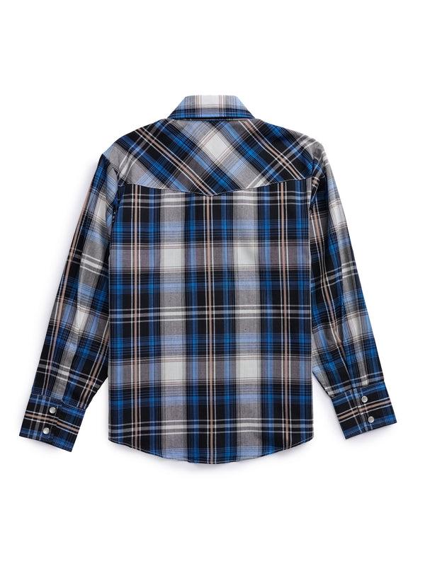 Ely Cattleman Boy's Ely Cattleman Long Sleeve Textured Plaid Western Snap Shirt- Blue & Burgundy