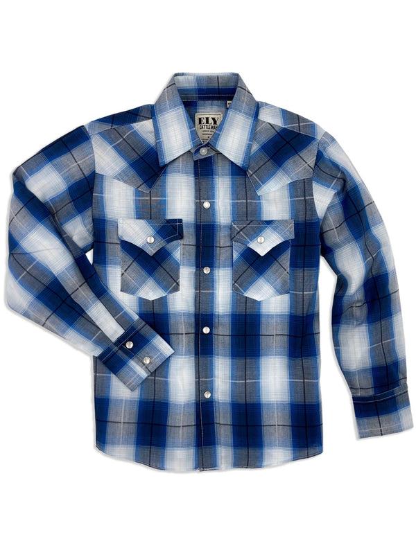 ely cattleman Boy's Ely Cattleman Long Sleeve Textured Plaid Western Snap Shirt