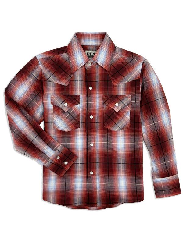 ely cattleman Boy's Ely Cattleman Long Sleeve Textured Plaid Western Snap Shirt