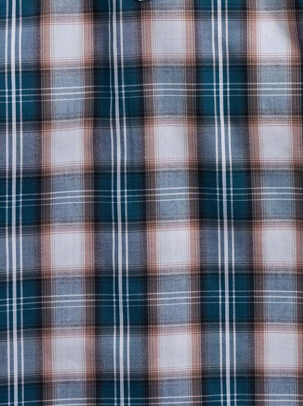 Ely Cattleman Boy's Ely Cattleman Long Sleeve Textured Plaid Western Snap Shirt- Teal & Khaki