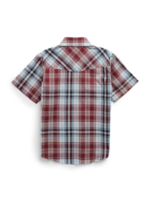 Ely Cattleman Boy's Ely Cattleman Short Sleeve Burgundy Plaid Western Snap Shirt