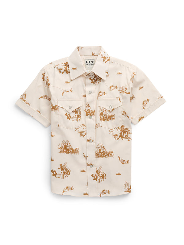 ely cattleman Boy's Ely Cattleman Short Sleeve Cowboy Print Snap Shirt