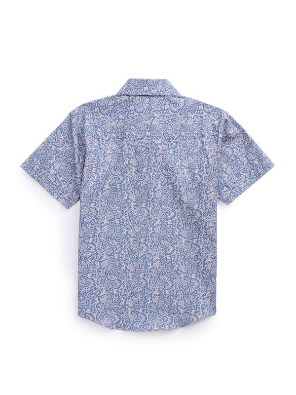 Ely Cattleman Boy's Ely Cattleman Short Sleeve Paisley Print Snap Shirt- Navy