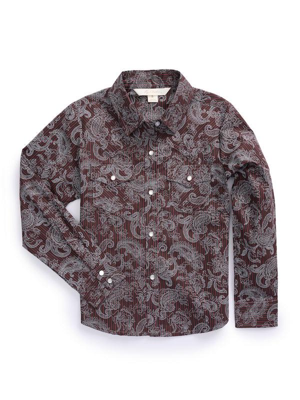 ely cattleman Girl's Ely Cattleman Burgundy Paisley Print Western Snap Shirt