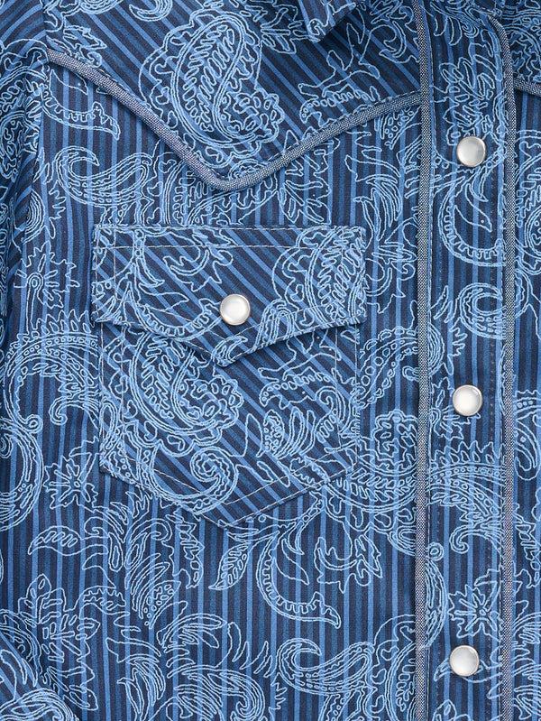 Ely Cattleman Girl's Ely Cattleman Denim Blue Paisley Print Western Snap Shirt
