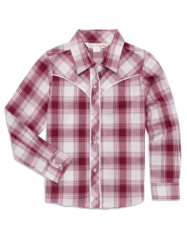 ely cattleman Girl's Ely Cattleman Plaid Western Snap Shirt with Piping