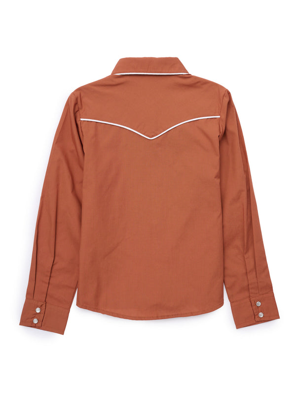Ely Cattleman Girl's Ely Cattleman Solid Rust Western Snap Shirt With Floral Embroidery