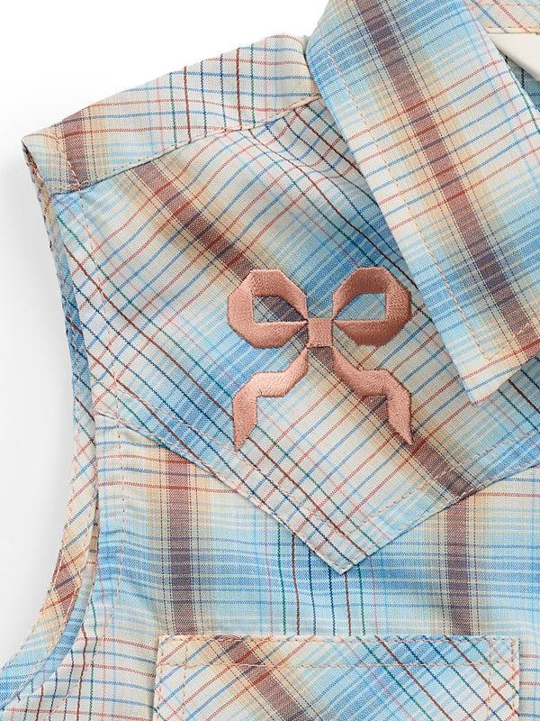 Ely Cattleman Girl's Ely Plaid With Bow Embroidery Sleeveless Shirt