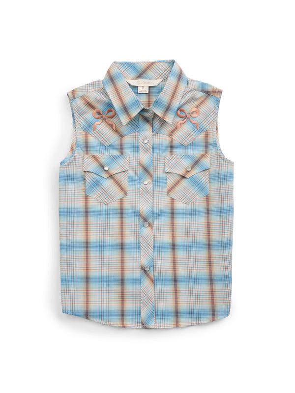 ely cattleman Girl's Ely Plaid with Bow Embroidery Sleeveless Shirt