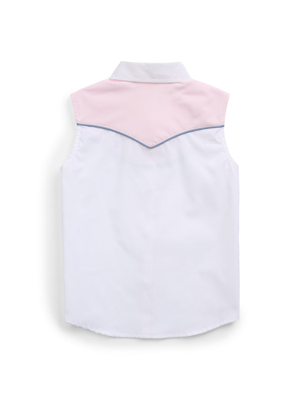 Ely Cattleman Girl's Ely White Solid With Floral Embroidery Sleeveless Shirt
