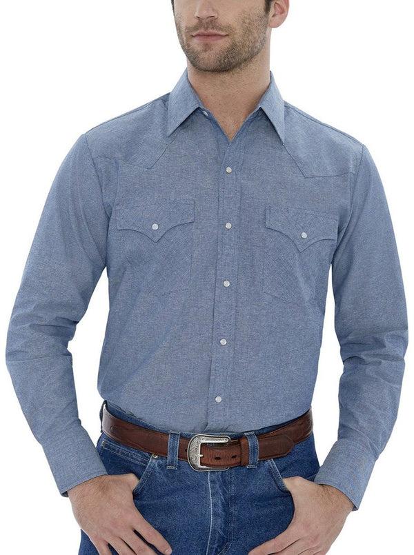 ely cattleman Men's Ely Cattleman Long Sleeve Chambray Western Snap Shirt